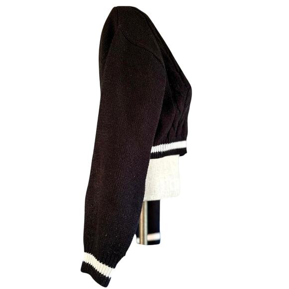 Womens Sweater Size Medium Black White Crop Preppy Twee Business Casual Nautical - Picture 5 of 8